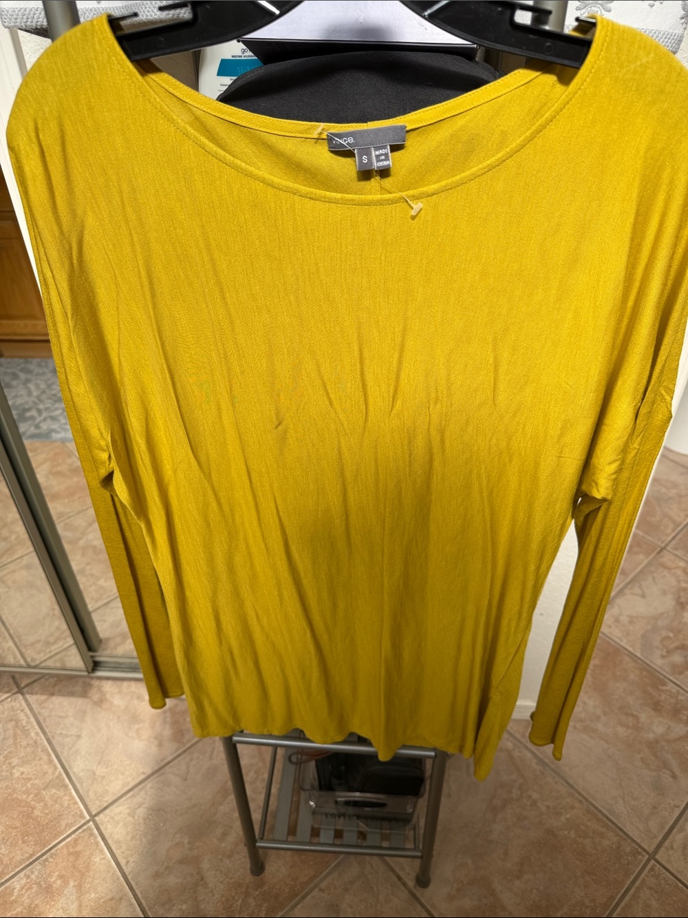 Vince Mustard Yellow Long-Sleeve Crewneck Top